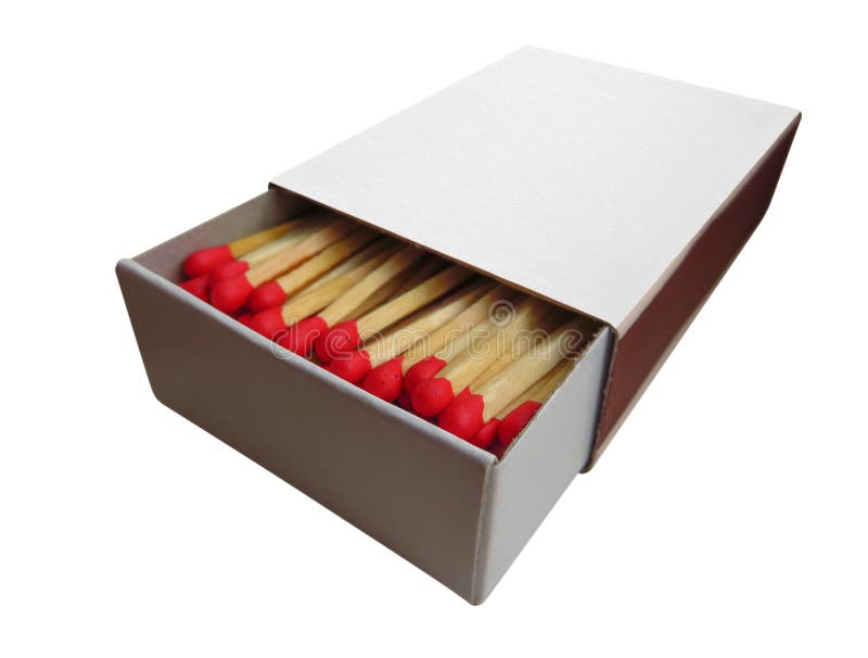 Scatola di fiammiferi con le partite rosse isolate fotografia stock Scatola di fiammiferi con le partite rosse isolate fotografia stock