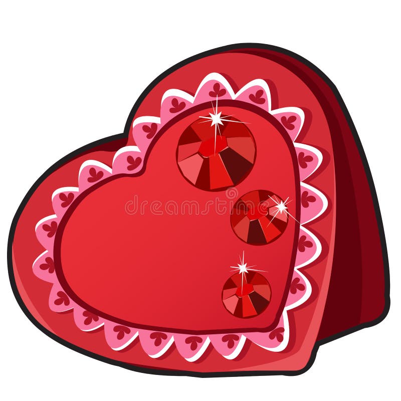 Scatola rossa nella forma del cuore con i gioielli vermigli illustrazione di stock Scatola rossa nella forma del cuore con i gioielli vermigli illustrazione di stock