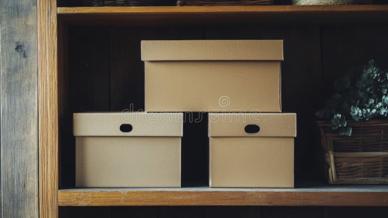 Scatole Di Cartone In Massa Sul Ripiano Di Legno illustrazione di stock
