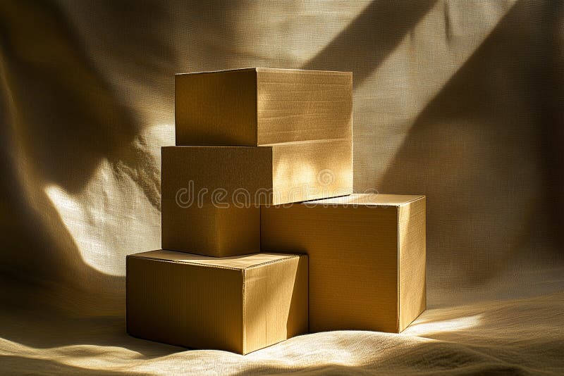 Scatole di cartone in pila con luce morbida illustrazione vettoriale