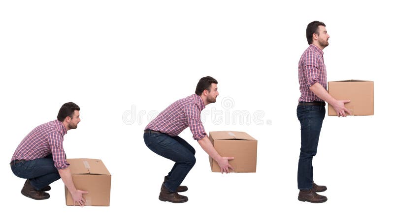 Scatole pesanti adeguate che di sollevamento contro il mal di schiena fotografia stock libera da diritti Scatole pesanti adeguate che di sollevamento contro il mal di schiena fotografia stock libera da diritti