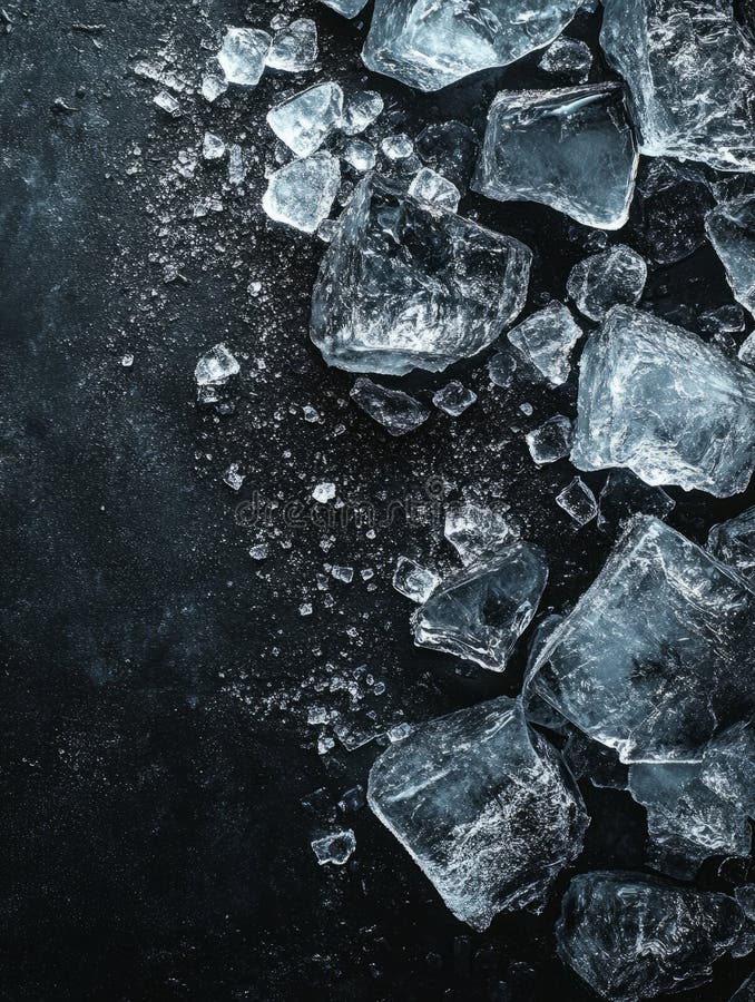 Scattered ice cubes on dark background. stock photos