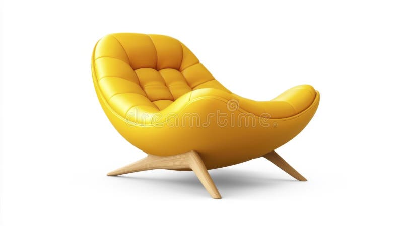 Scaun de designer galben pe o bază de lemn izolată pe un fundal alb stock illustration