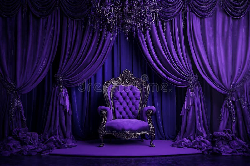 Scaunul luxos al tronului mov din Royal Draped Draptain Interior Design royalty free illustration