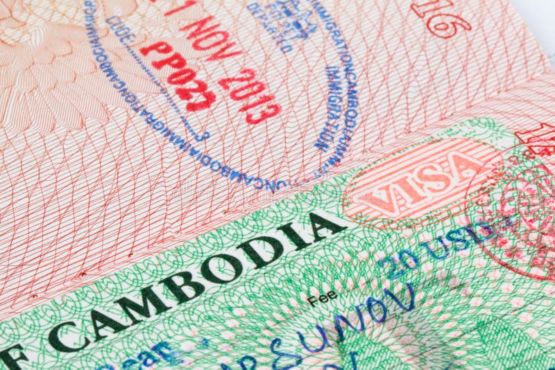 Cambodian visa stamp in foreign passport sheet. Cambodian visa stamp in foreign passport sheet