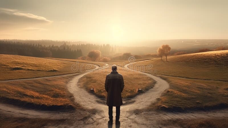 Scelta di un uomo d'affari ad un bivio. concetto decisionale. aie generativa. creato con tecnologia ai generativa generata.
