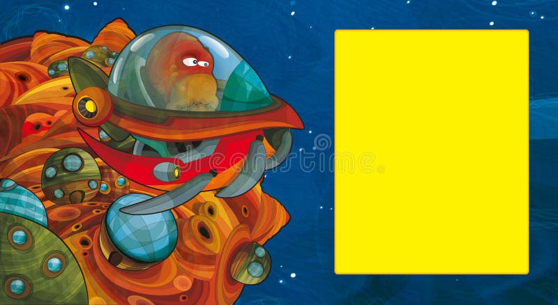 Scena del fumetto con un certo volo straniero sembrante divertente in veicolo vicino ad un certo pianeta - spazio del UFO per tes illustrazione vettoriale Scena del fumetto con un certo volo straniero sembrante divertente in veicolo vicino ad un certo pianeta - spazio del UFO per tes illustrazione vettoriale