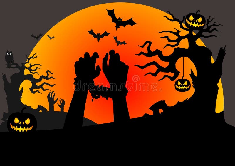 Scena di Halloween con le mani legate degli zombie illustrazione di stock Scena di Halloween con le mani legate degli zombie illustrazione di stock