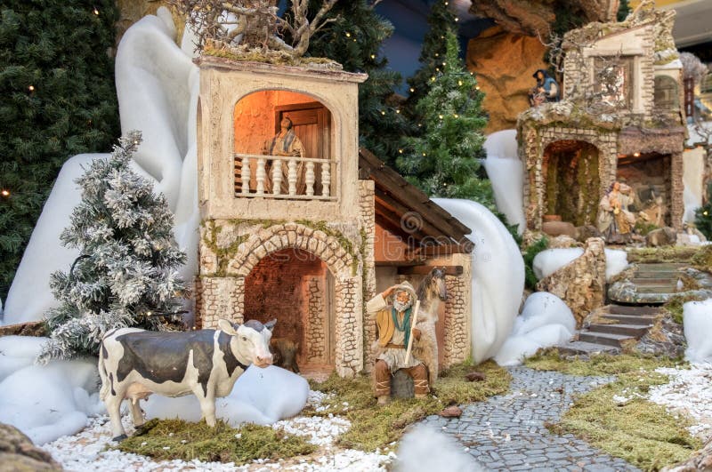 Christmas Nativity scene - Baby Jesus, Mary, Joseph and animals. Portugal. Christmas Nativity scene - Baby Jesus, Mary, Joseph and animals. Portugal