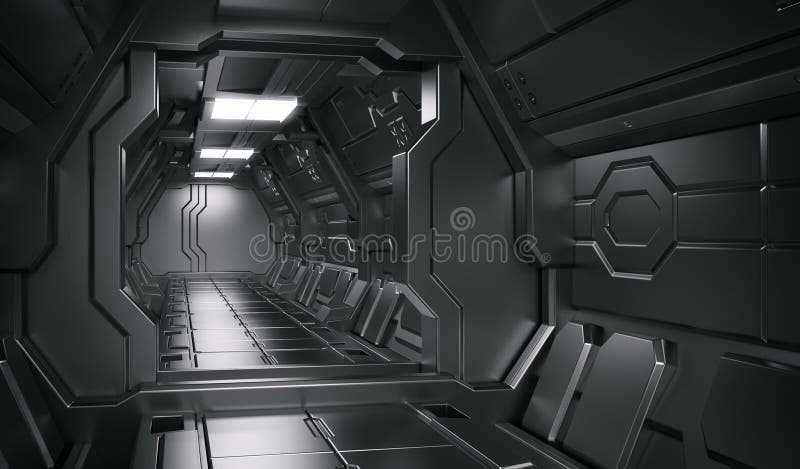 Scena interna della fantascienza - illustrazioni del corridoio 3d di fantascienza illustrazione vettoriale Scena interna della fantascienza - illustrazioni del corridoio 3d di fantascienza illustrazione vettoriale