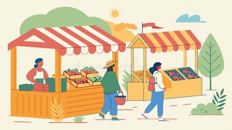 Scena târgului fermierilor. Producția locală și proiectarea pieței comunitare. design vectorial AI generativ royalty free illustration