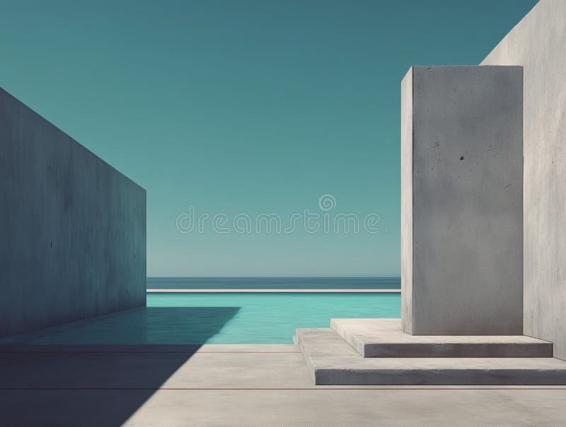 Scenario architettonico minimalista generato con strutture in calcestruzzo e una piscina royalty illustrazione gratis