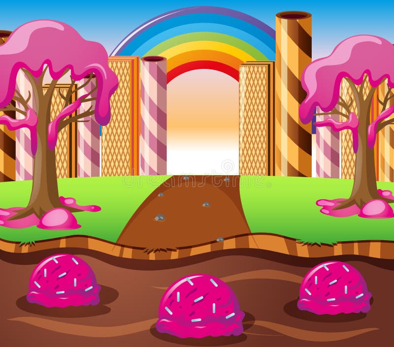 Scene with Chocolate River and Strawberry Cream Tree Stock Vector -  Illustration of children, cream: 90676075