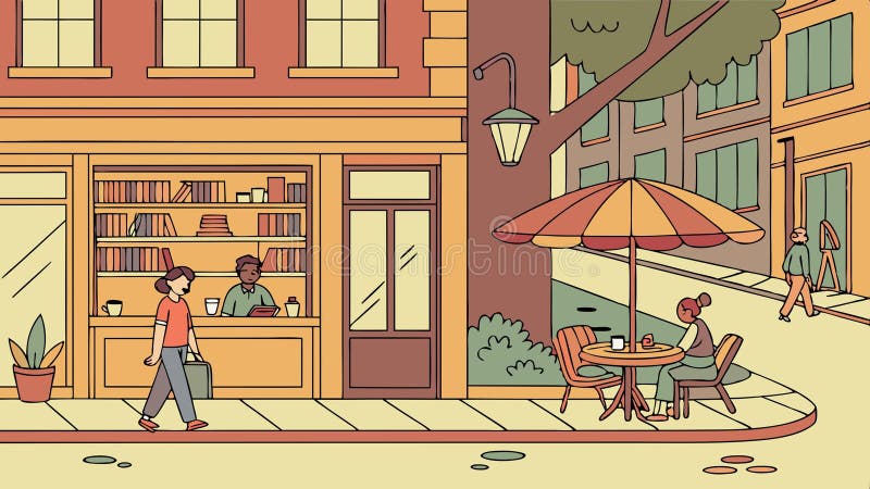 Scene di strada di caffé bistecca e bistrot all'aperto con il design dei vettori della città Generative AI illustrazione di stock