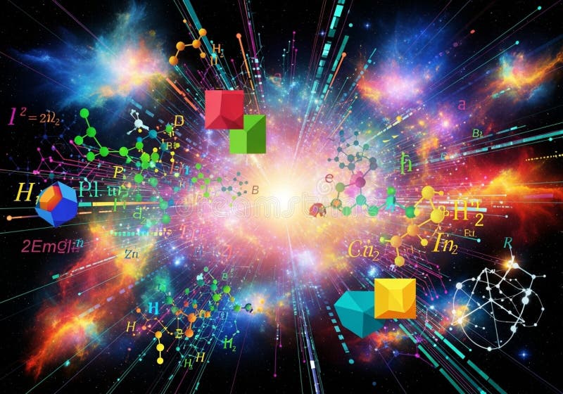 Scene featuring a bright explosion at the center, surrounded by royalty free illustration