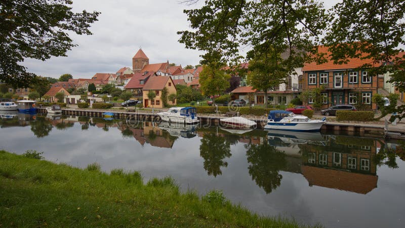 View in Plau am See in Germany across the Elde river to the St. Marien church. Scene in Germany on a day in September 2022 stock images View in Plau am See in Germany across the Elde river to the St. Marien church. Scene in Germany on a day in September 2022 stock images