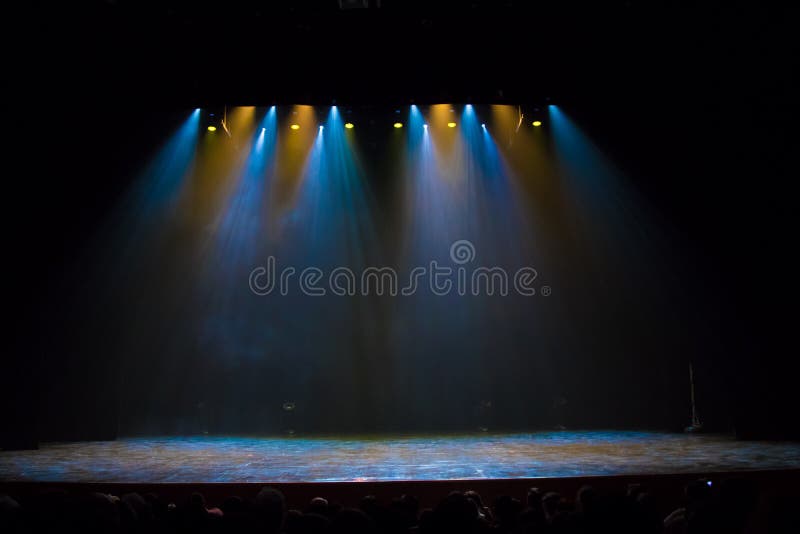 Scene, stage light with colored spotlights stock photos