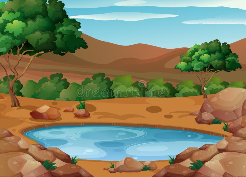Scene with Water Hole on the Ground Stock Vector Illustration of