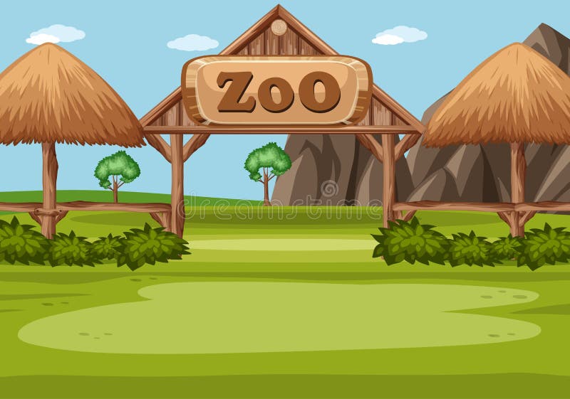 Scene With Zoo Sign In The Green Field Stock Illustration