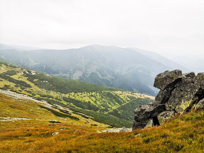 Scenéria krásnych vysokých hôr so zeleňou