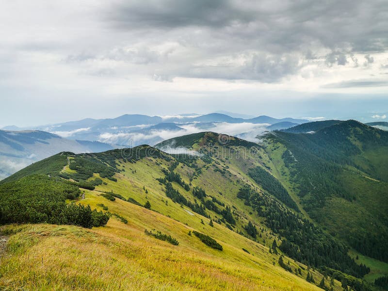 Scenéria krásnych vysokých hôr so zeleňou