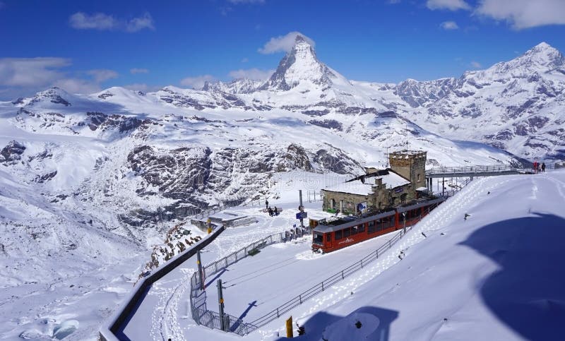Scenery of Gornergrat train station with Matterhorn peak in the