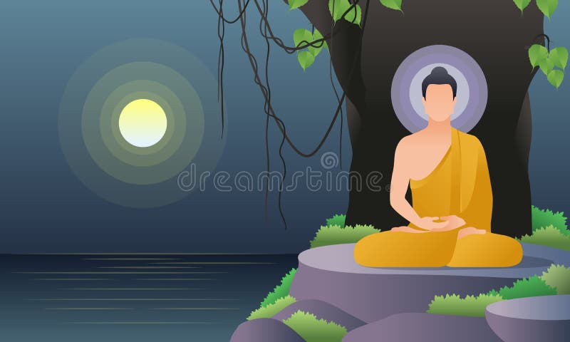 Scenery the Lord Buddha Meditation Under Bodhi Tree Near the River and ...