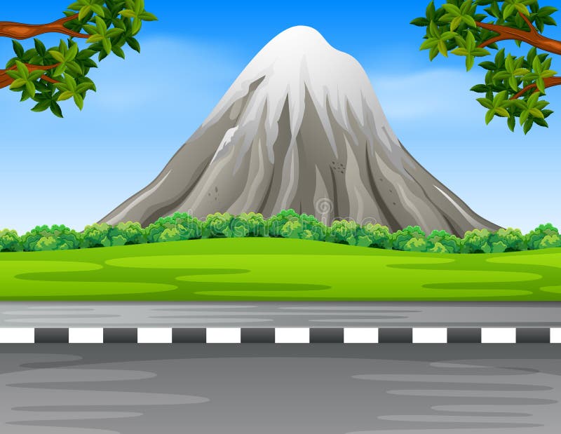 Scenery with Road and the Mountain Stock Vector - Illustration of