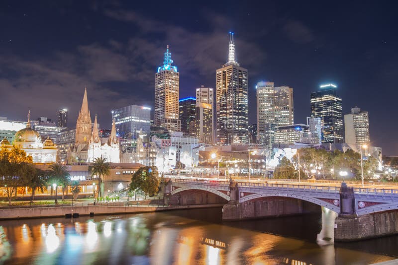The scenery view of Melbourne cityscape in the night time, Australia.