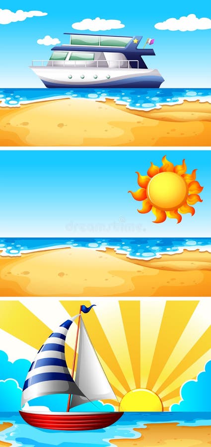 Two Ocean Scenes With Many Seashells Stock Vector - Illustration of