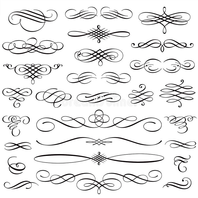 Scenette calligrafiche d'annata di turbinii degli elementi di progettazione e pagina D