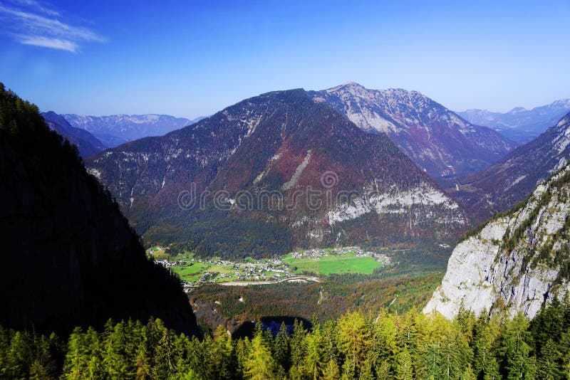 Scenic autumn landscape of the Austrian Alps from the Krippenstein Dachstein cable car. royalty free stock photo Scenic autumn landscape of the Austrian Alps from the Krippenstein Dachstein cable car. royalty free stock photo