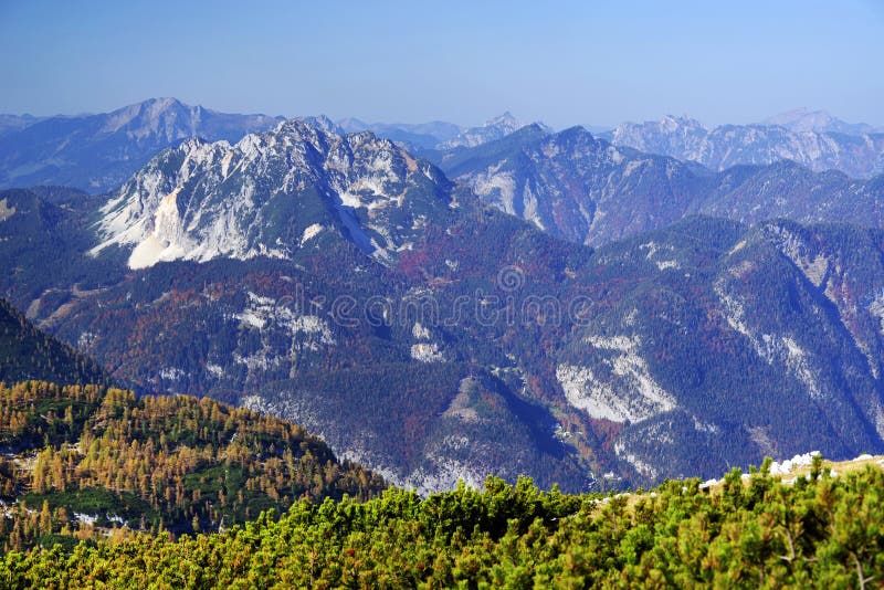 Scenic autumn landscape of the Austrian Alps from the Krippenstein Dachstein cable car. stock image Scenic autumn landscape of the Austrian Alps from the Krippenstein Dachstein cable car. stock image