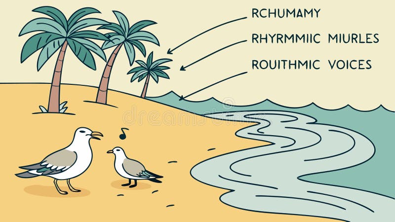 Scenic Beach with Gulls and Winding River, Nature\'s Rhythms, vector design Generative AI royalty free illustration