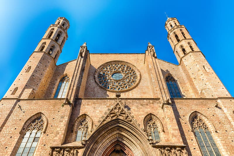 Facade of Santa Maria Del Mar Church, Barcelona, Catalonia, Spain Stock ...