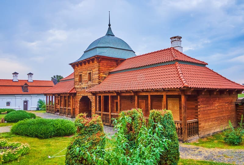 The scenic Gatehouse of historical Bohdan Khmelnytsky Residence in Chyhyryn, Ukraine
