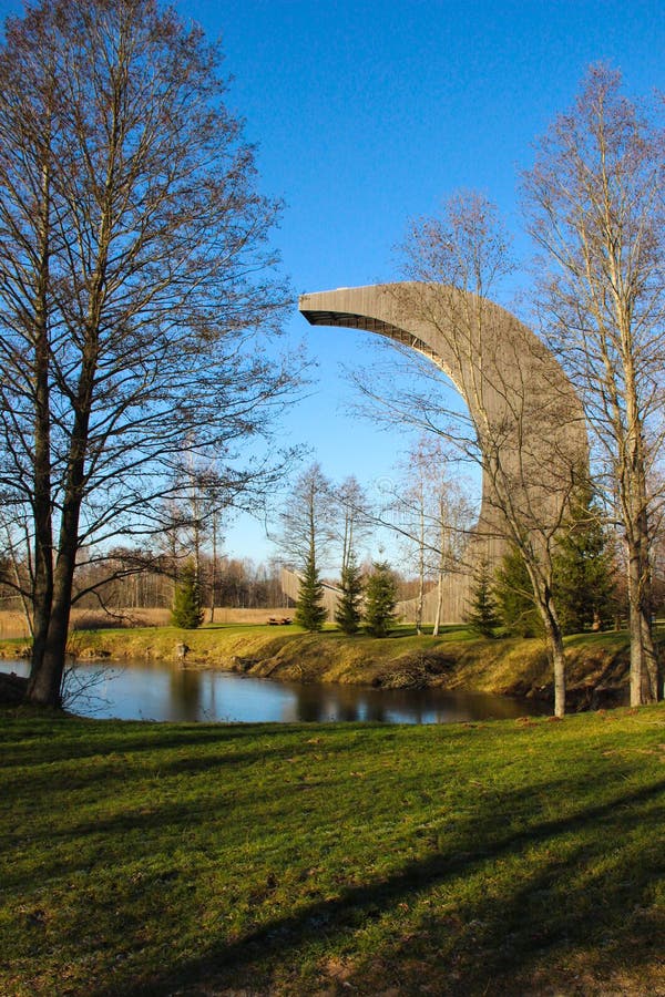 Scenic landscape of an observation tower in the Kirkilai national park, Lithuania.