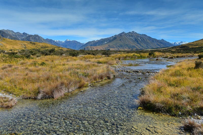 Scenic mountain ranges used for filming Lord of the Ring, in Ashburton Lakes, New Zealand