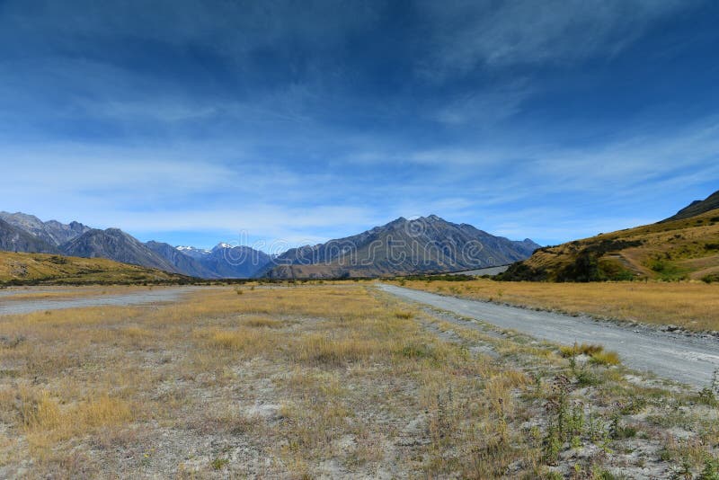 Scenic mountain ranges used for filming Lord of the Rings movie in Ashburton Lakes, New Zealand