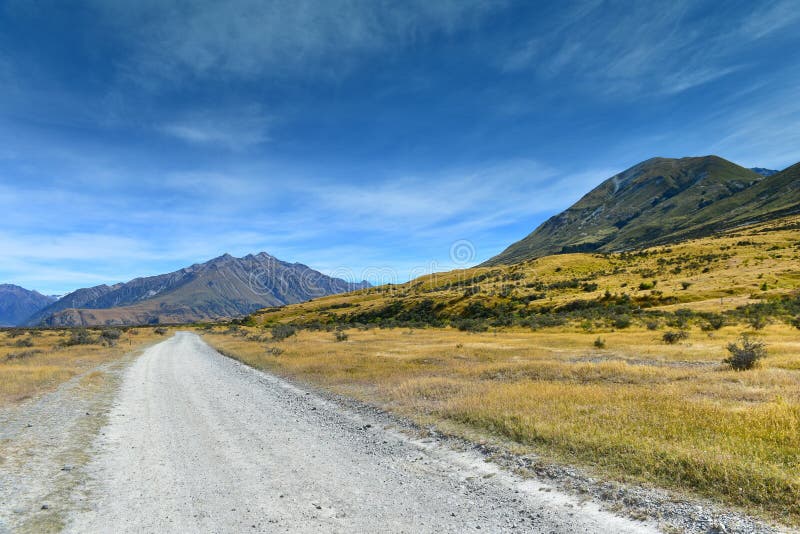 Scenic mountain ranges used for filming Lord of the Rings movie in Ashburton Lakes, New Zealand