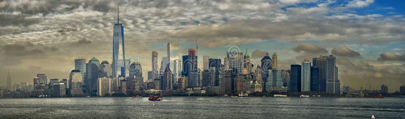 Scenic Panoramic View Of Manhattan Skyline With Modern High-rise 