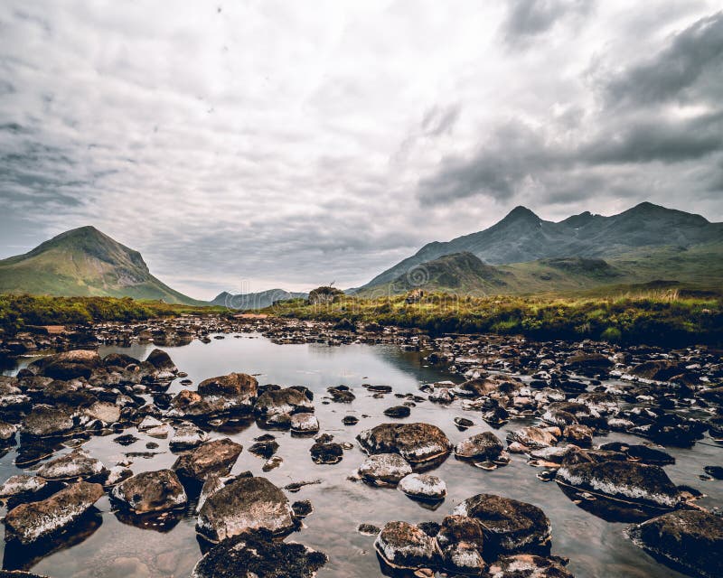 A Scenic Panoramic View of Mountains Tops in the Sccotish Highlands ...