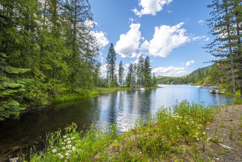 A scenic section near Bottle Bay on Lake Pend Oreille near Sagle and Sandpoint Idaho royalty free stock photos A scenic section near Bottle Bay on Lake Pend Oreille near Sagle and Sandpoint Idaho royalty free stock photos