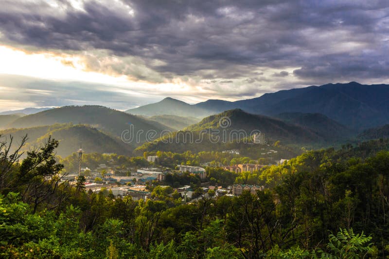 Scenic Sunrise Over Gatlinburg Tennessee Smoky Mountains