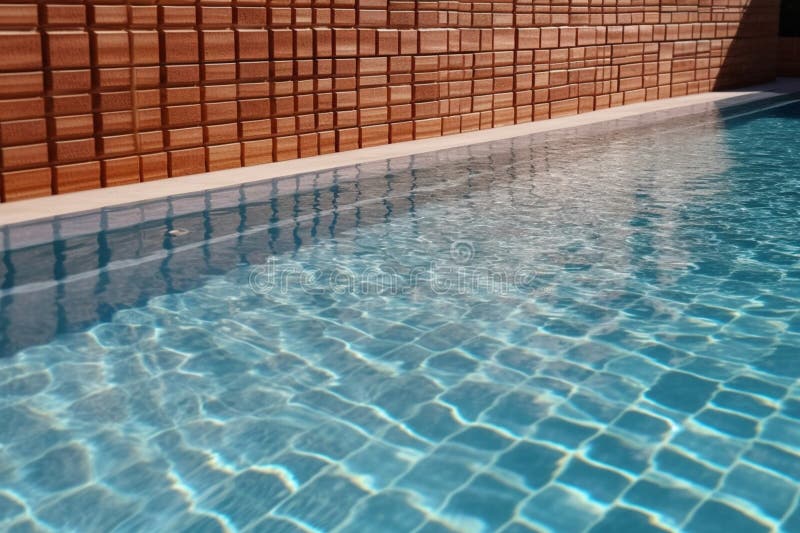 Scenic Swimming Pool Harmonizing with a Beautiful Brick Wall Stock