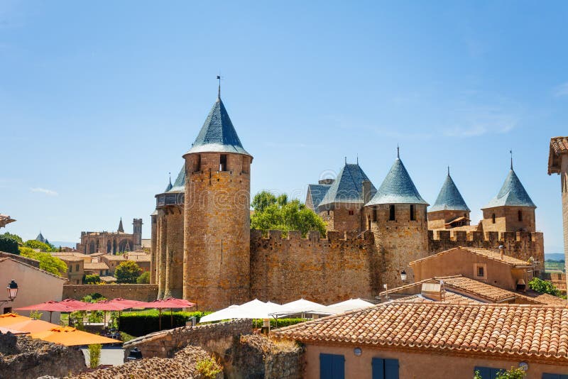 Aerial Top View Of Carcassonne Medieval City And Fortress Castle From Above,  Sourthern France Stock Photo, Picture and Royalty Free Image. Image  81282595.