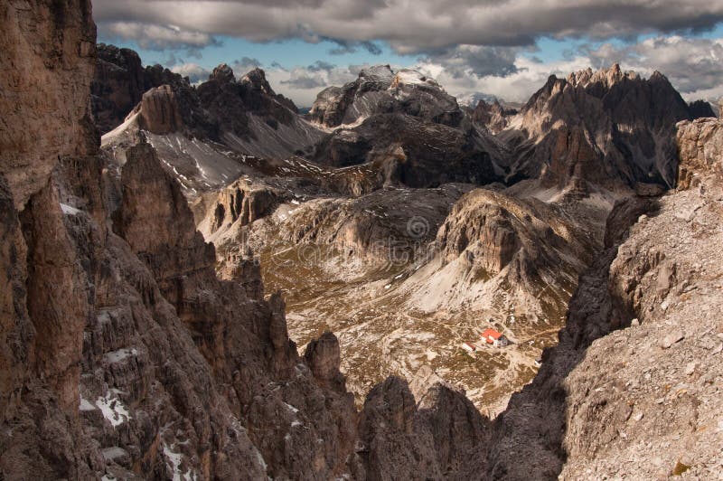 Scenic view of Dolomites mountain range