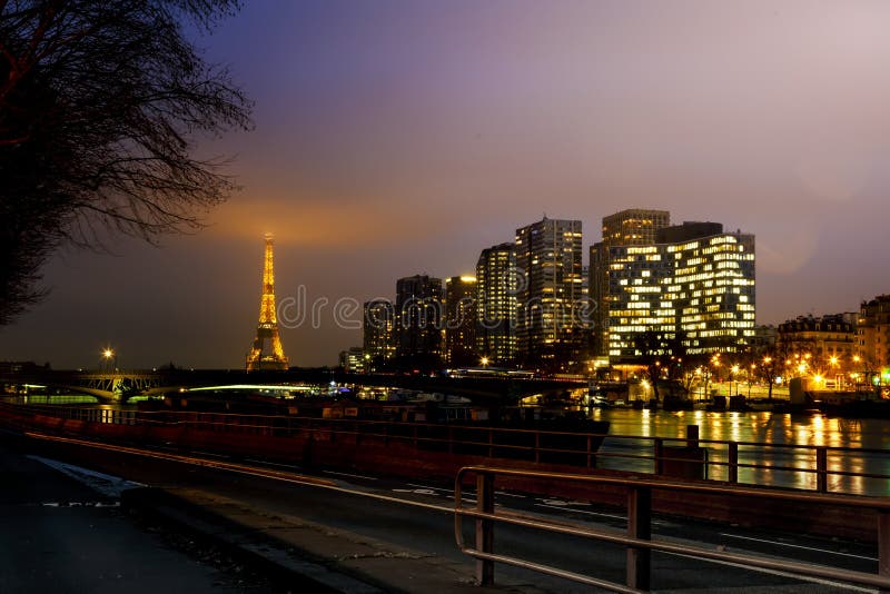 Scenic View of Downtown Paris at Night Editorial Photography - Image of ...