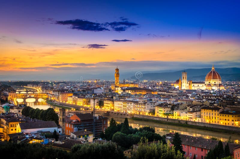 Scenic view of Florence after sunset from Piazzale Michelangelo stock photo Scenic view of Florence after sunset from Piazzale Michelangelo stock photo
