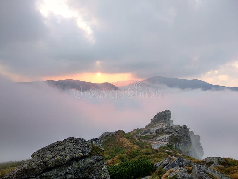 Summer evening in the beautiful Carpathian mountains. Hiking along a beautiful mountain on a warm summer day. Summer evening in the beautiful Carpathian mountains. Hiking along a beautiful mountain on a warm summer day